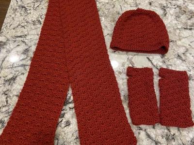 Red Crochet Scarf Hat And Gloves