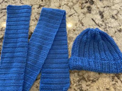 Light Blue Crochet Scarf And Hat