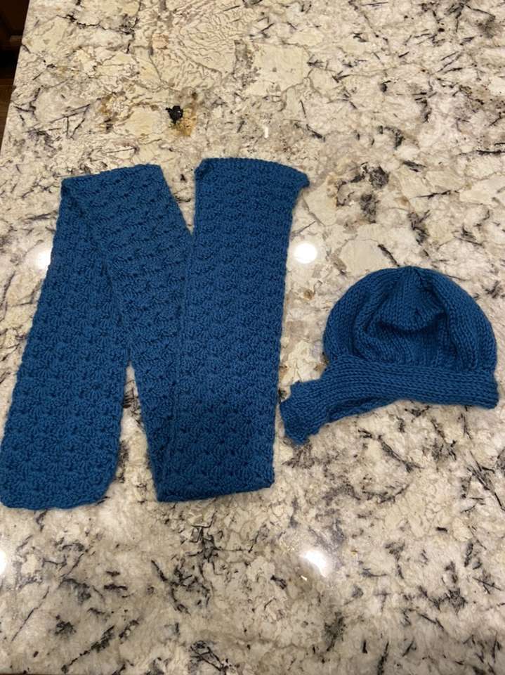 Turquoise Crochet Scarf And Hat