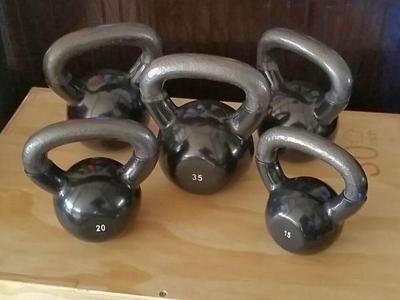 5-Piece Black Vinyl Coated Kettlebell Set 15-35LBS