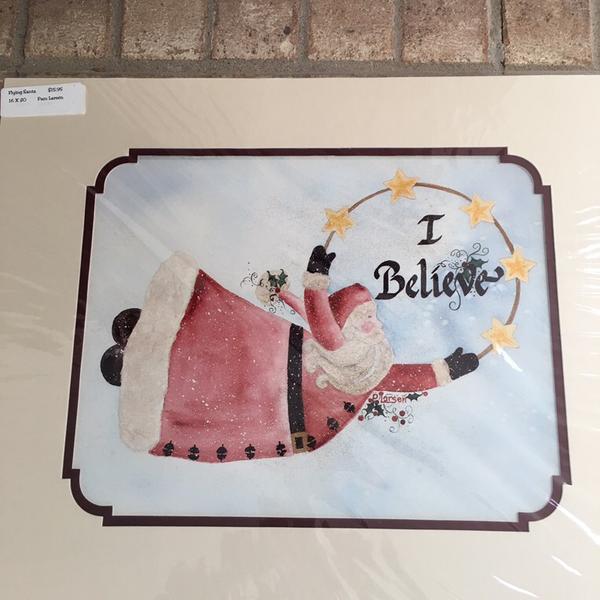 Matted “Flying Santa” Watercolor Print