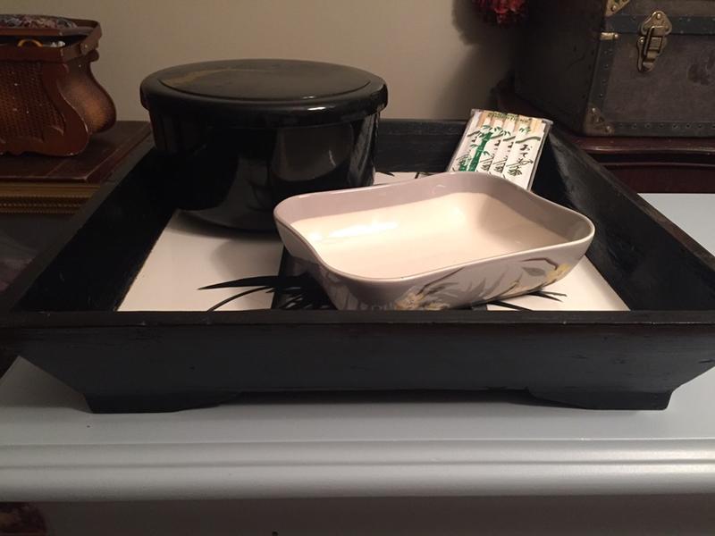 Large vintage Asian Elm Tray. Lot Of 4 Total Items