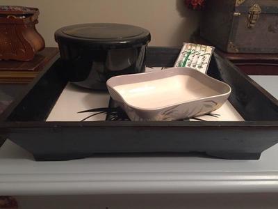Large vintage Asian Elm Tray. Lot Of 4 Total Items