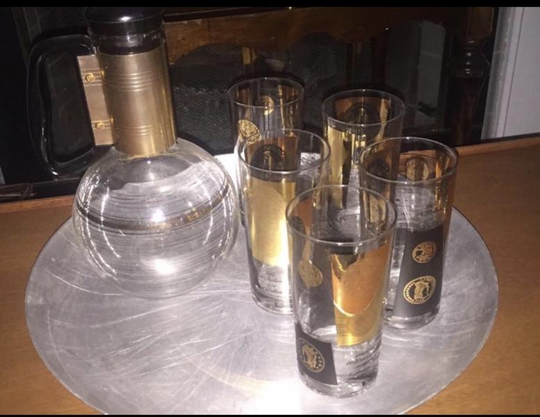 Silex Carafe & 5 Cera,US Coin, highball 22kt gold