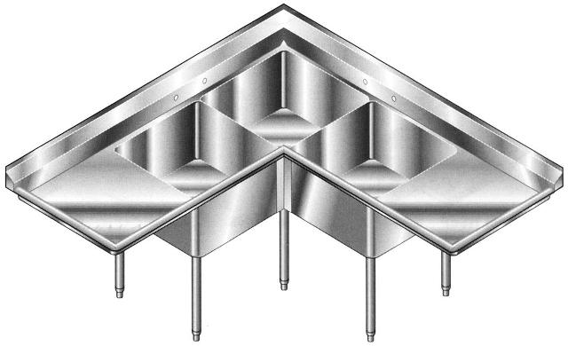 new 3 compartment corner sink