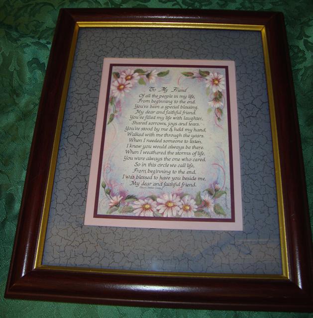 Home Interiors Framed 'To My Friend' Poem Wall Art Decor- Great Gift For Valentines Or Anytime.