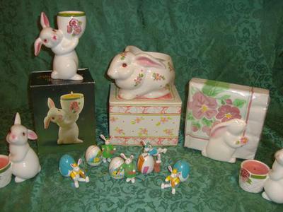 Ten ( 10 ) VINTAGE Gently Used Avon Easter Bunny Rabbit Items + Candles For Fun Decor