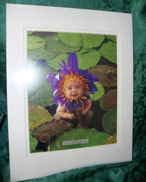 In New Condition- A Vintage Matted Art Anne Geddes Waterlily Litho That Measures 11 X 14