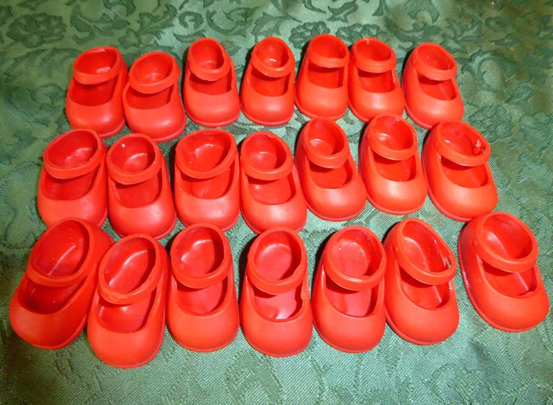 10 Sets +1 of 2 Inches Long Red Plastic Doll Shoes To Use For A Fun Craft Project