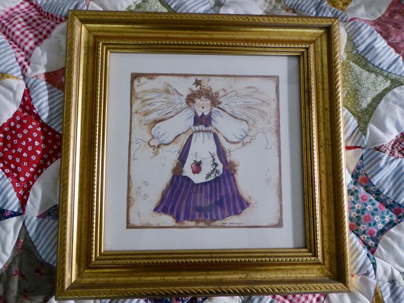 Whimsical Vintage Angel / Fairy Art Print  In Gold Frame Wall Decor Fun For Christmas Or Year Round Decor