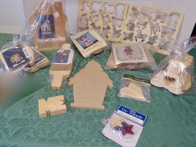 Assorted Wooden Items For Fun Craft Projects- Dolls, Angels Bears, Houses, Hearts Napkin Holders