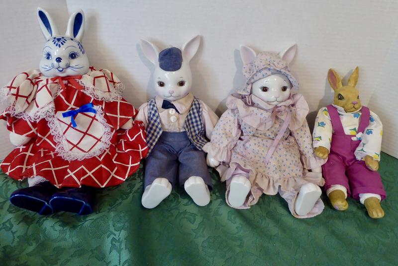 Vintage Porcelain / Ceramic Rabbit Dolls For Fun Easter Or Year Round Decor