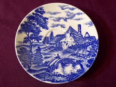 Collectible Vintage Japan Blue And White Cottage Scene Plate For Fun Wall Decor