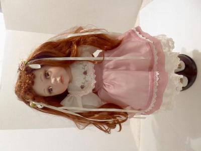 21 1/2 inches Tall Vintage Porcelain Doll With Red Hair And Brown Eyes- In Wonderful Condition