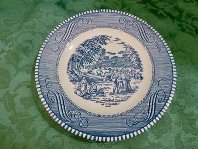 Beautiful Collectible Vintage Blue And White Plate With Harvesting Scene