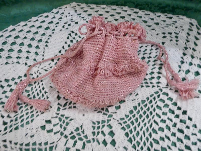 Antique Victorian Style Pink / Silver Crochet / Knit Purse / Bag