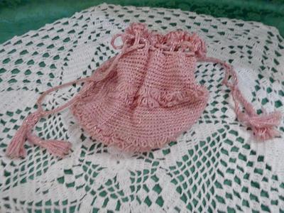 Antique Victorian Style Pink / Silver Crochet / Knit Purse / Bag