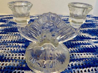 Antique Double Candle Clear Crystal Glass Candlestick Holder