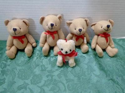 Five ( 5 ) Fabric Stuffed Mini Bears For Christmas Wreaths Or Holiday Decor