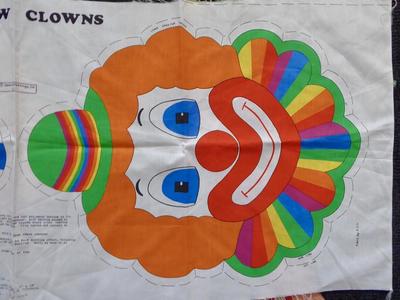 Vintage Colorful Rainbow Clown Fabric Panel To Make A Fun Pillow Or Wall Hanging