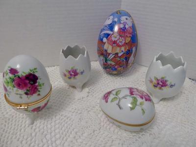 Vintage Easter Bunny Rabbit Tin And Ceramic Easter Egg Collection For Fun Decor