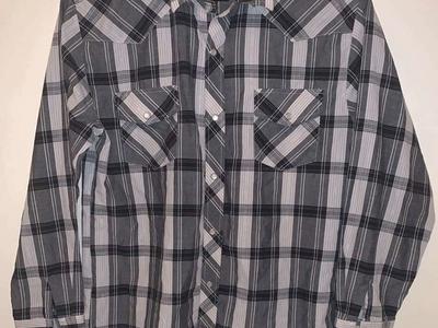 XL Roper Pearl Snaps Black & White Plaid Western