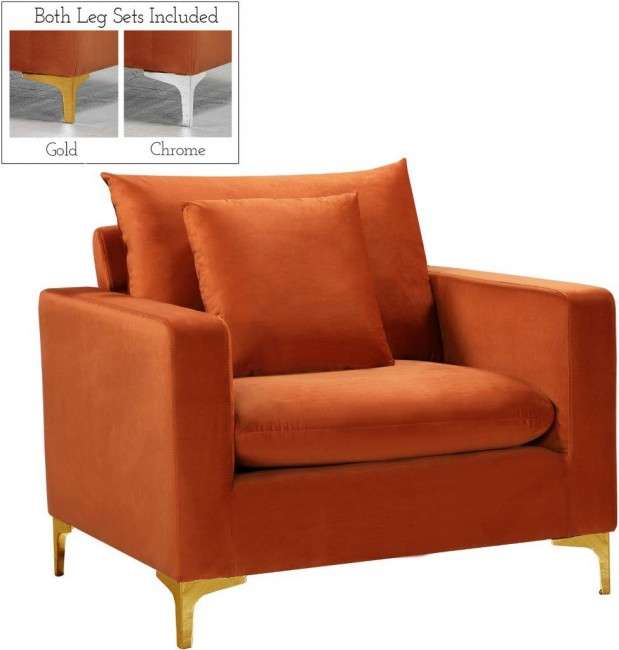 Naomi Cognac Velvet Chair Meridian 633 Orange