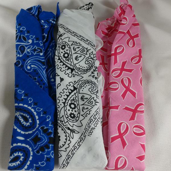 3 BANDANAS FOR SALE! Pink breast cancer/ Blue & wh