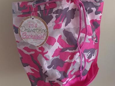 Girls Camoflauge drawstring backpack NEW