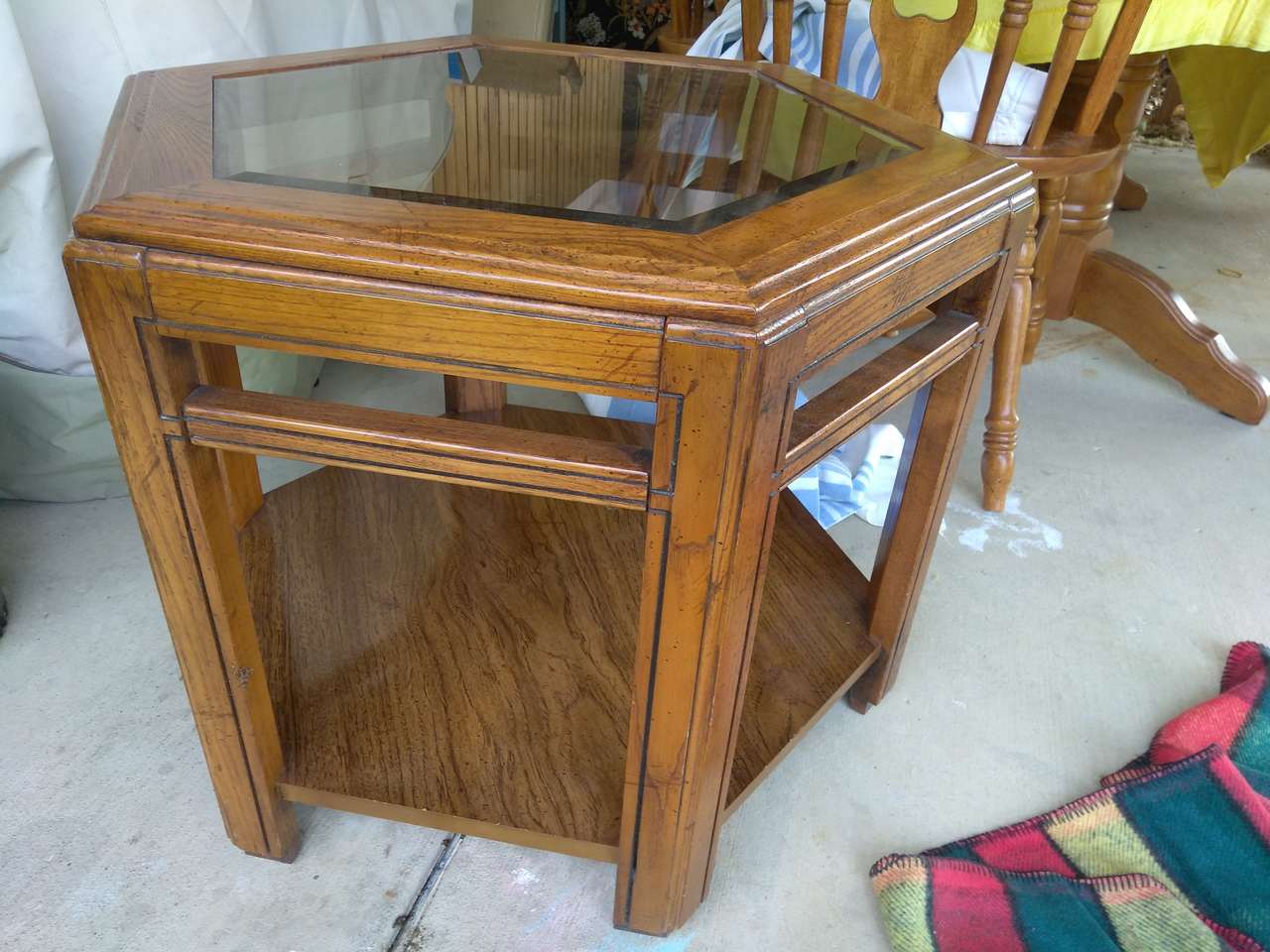Mid Century Modern Hexagonal END TABLE Glass Top Antique