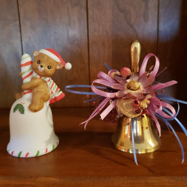 Two Decorative Bells - Christmas Bear and Floral