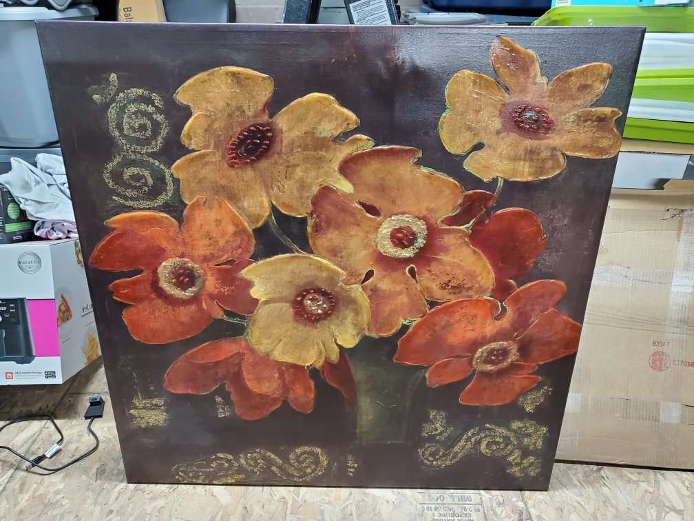 Large Brown Floral Canvas Texture Painting Artwork