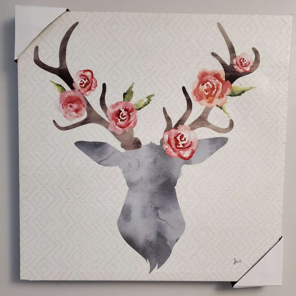 20 Inch Deer Rose Canvas Artwork Painting