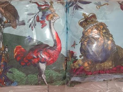 2 new Beautiful lion & peacock 16" throw pillows