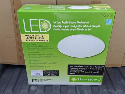 Brand New ETI 16 inch LED Round Flushmount Light Fixture 22 Watt 2700K ($59.95 online) **Less Than 1/4 Price**