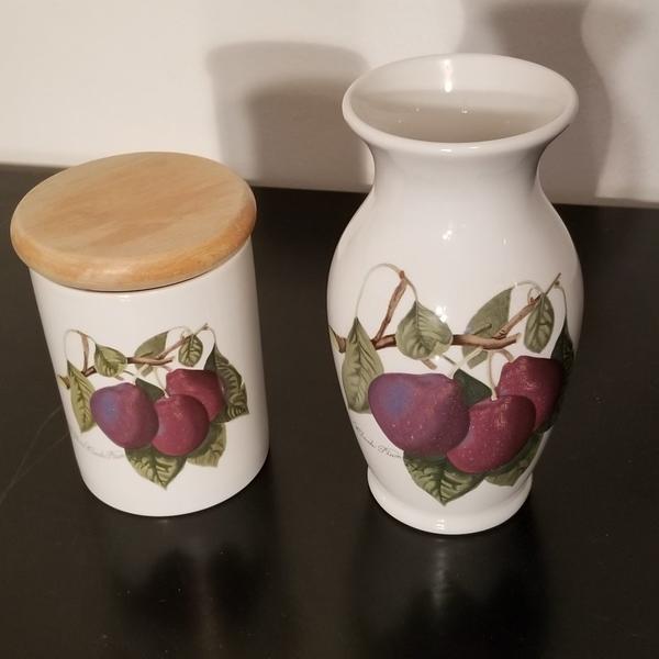 Vase and container.. grapes..