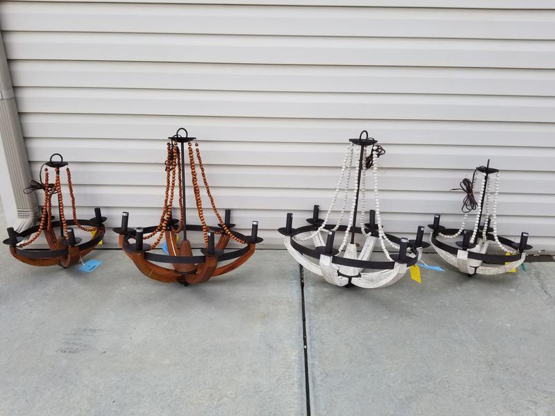 NEW WOODEN BEADED CHANDELIER LIGHTS (RETAILS: $577)