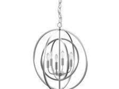 NEW 6 LIGHT SILVER DOUBLE ORB CHANDELIER (RETAILS; $537)