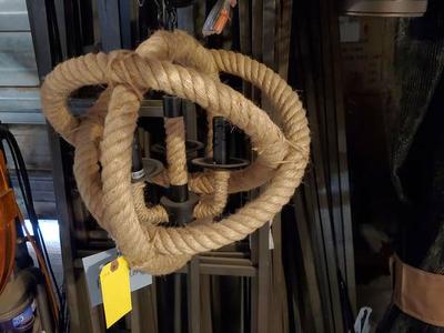 NEW HEMP ROPE 4 LIGHT CHANDELIER (RETAILS: $185.99)