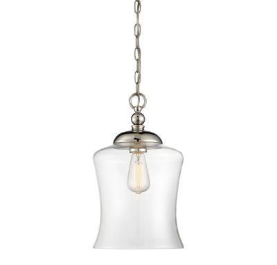 NEW POLISHED NICKEL GLASS BELL PENDANT LIGHT (2 AVAIL) RETAILS: $133.99 EACH