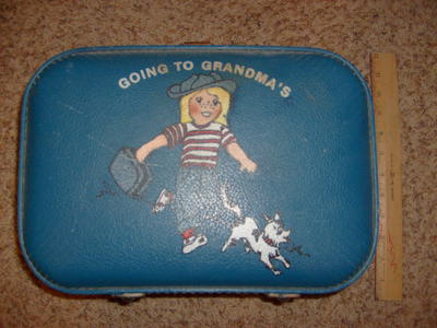Vtg I'm Going To Grandma's House Boy Blue Hard Shell Suitcase