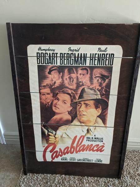 Vintage Casablanca movie poster mounted on wood