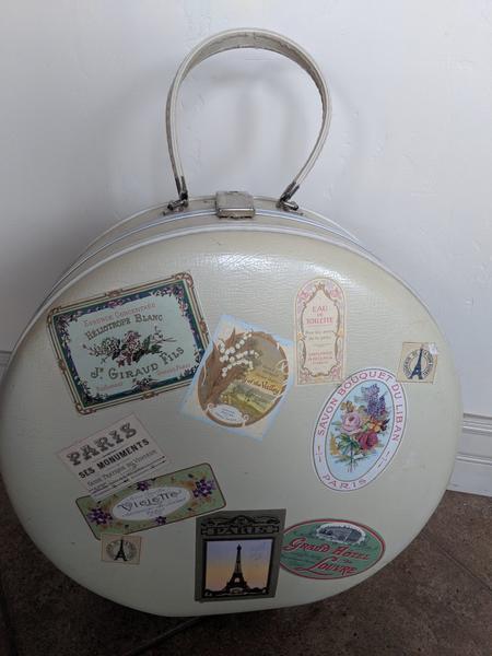 Vintage Round White Suitcase bag Paris  Barbie