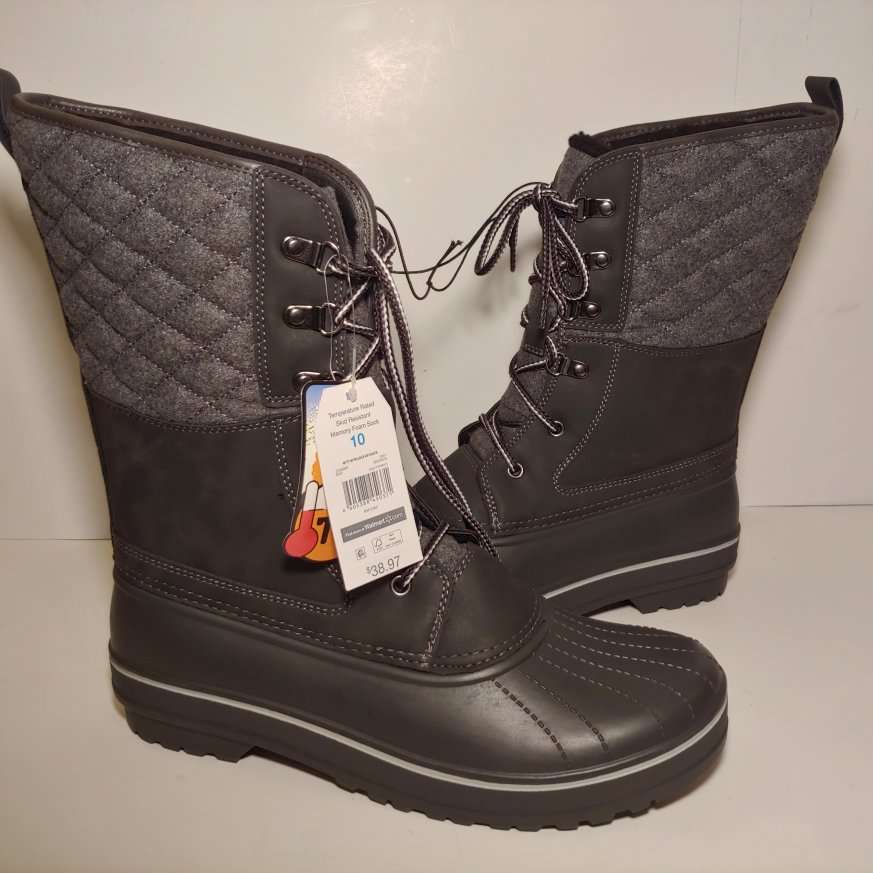 Time And Tru Womens Duck Boots Gray Black Quilted Lace Up Memory Foam 10 W New
