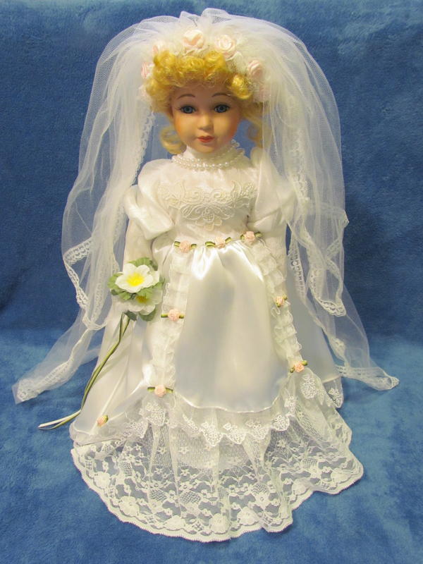 Collectible Genuine Porcelain Dolls ~ Treasury ~ Bride ~ Doll in Hat on Swing
