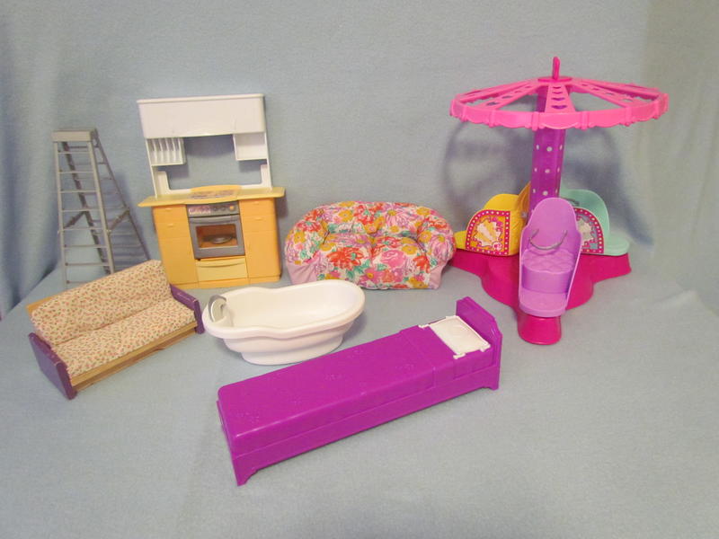 7 Lot Barbie Furniture-Twist and Spin Ride~Stove~Tub