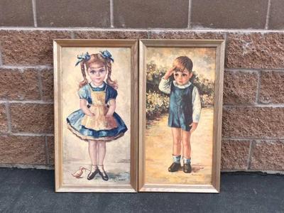 Mid Century Medeiros Big Eye Boy Girl Print 18x33