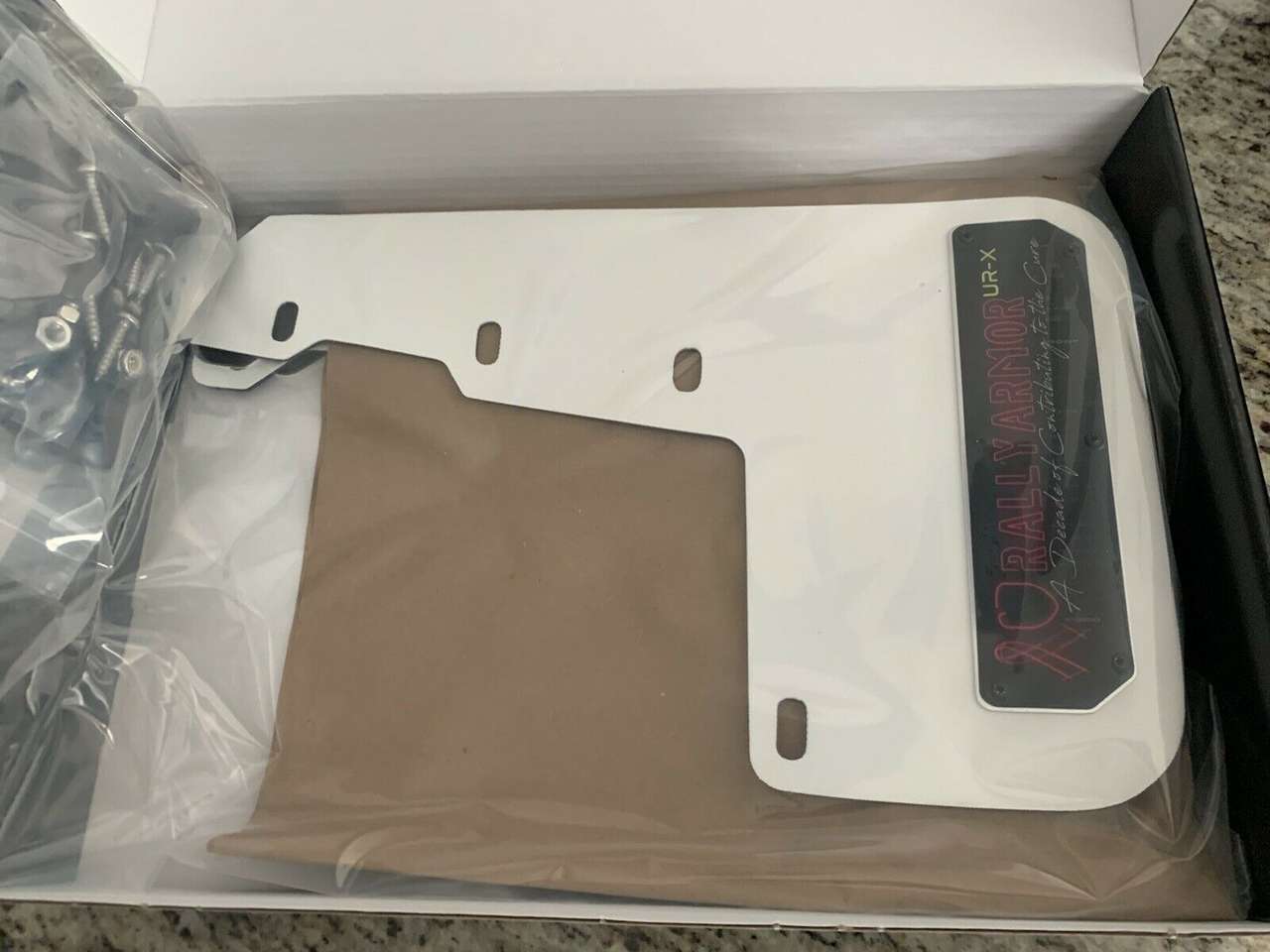 Rally Armor UR Mudflaps Breast Cancer Awarenes White Black Emblem 2015+ WRX STI RallyArmor MF32-BC18-WH/BLK