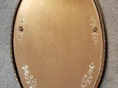 Antique carved wood and metal etched mirror
