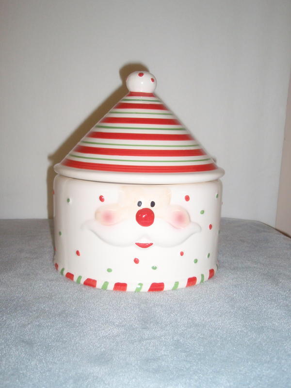 Santa cookie jar & jar with cow lid & coasters
